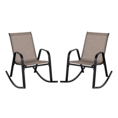 Set of 2 Heavy-Duty Metal Patio Rocking Chair with Breathable Seat Fabric-Brown
