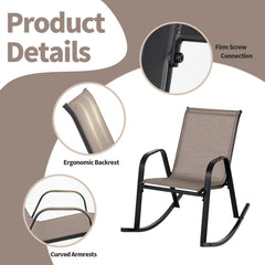Set of 2 Heavy-Duty Metal Patio Rocking Chair with Breathable Seat Fabric-Brown