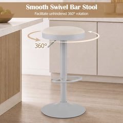 Set of 2 Backless Gas Lift Bar Stools in Grey Fabric with D Shaped Footrest, 23.5 to 32 Inch