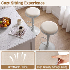 Set of 2 Backless Gas Lift Bar Stools in Grey Fabric with D Shaped Footrest, 23.5 to 32 Inch