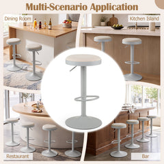 Set of 2 Backless Gas Lift Bar Stools in Grey Fabric with D Shaped Footrest, 23.5 to 32 Inch