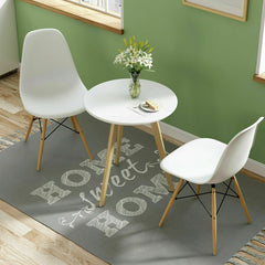 Set of 2 Mid Century Moulded Shell Dining Chairs, White with Beech Wood Eiffel Style Legs