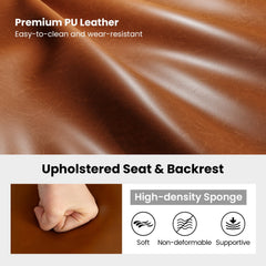 Set of 2 Counter Stools in Cognac Faux Leather with Open Curved Backs, 25 Inch Seat