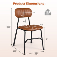 Set of 2 Modern Dining Chairs, Brown PU Leather with Black Metal Legs and Rivet Trimmed Edges