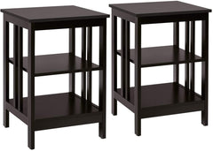 Set of 2 3 Tier Nightstands with Reinforced Side Bars, Dark Brown