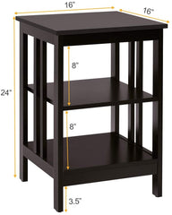 Set of 2 3 Tier Nightstands with Reinforced Side Bars, Dark Brown