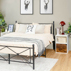 Set of 2 Nightstands with Open Shelf and Cabinet Door, White