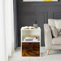 Set of 2 Nightstands with Open Shelf and Cabinet Door, White