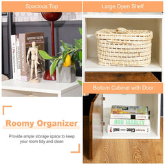 Set of 2 Nightstands with Open Shelf and Cabinet Door, White