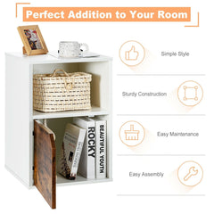 Set of 2 Nightstands with Open Shelf and Cabinet Door, White