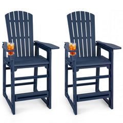 Set of 2 Outdoor 29 Inch Height Bar Stool with Backrest and Armrests-Blue