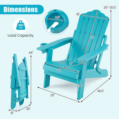 Set of 2 Outdoor Folding Adirondack Chair with Cup Holder and 5-Level Backrest-Turquoise