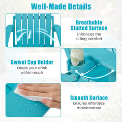 Set of 2 Outdoor Folding Adirondack Chair with Cup Holder and 5-Level Backrest-Turquoise