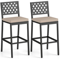 Set of 2 Patio Bar Chairs Counter Height with Detachable Cushion and Footrest-Argyle Pattern