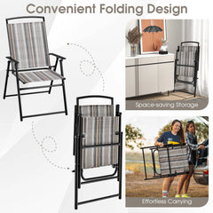 Set of 2 Patio Folding Sling Chairs Space-saving Dining Chair-Gray