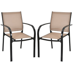 Set of 2 Patio Stackable Dining Chairs with Armrests Garden Deck-Brown
