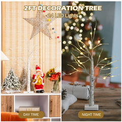Set of 2 Mini White Birch Twig Trees, 24 Inch Battery Powered with 24 LEDs Each