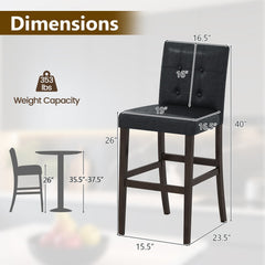 Set of 2 Tufted Counter Stools in Black PVC with Solid Wood Legs, 26 Inch Seat
