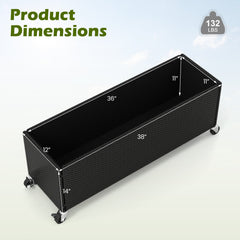 Set of 2 Raised Garden Bed PE Rattan Wicker Patio Planter Box with Liner and Wheels