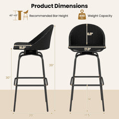 Set of 2 Rattan Swivel Barstools with Curved Back-Black