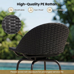 Set of 2 Rattan Swivel Barstools with Curved Back-Black