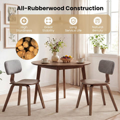 Set of 2 Walnut Rubber Wood Dining Chairs with Grey Teddy Velvet Backrest and Contoured Seat