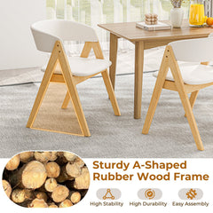 Set of 2 Padded Dining Chairs with Wrap Around Curved Back, Natural Rubber Wood and Beige