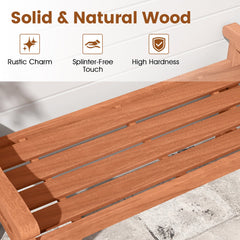 Set of 2 Solid Wood Backless Garden Bench with Support Handles and Curved Slatted Seat for Deck