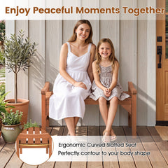 Set of 2 Solid Wood Backless Garden Bench with Support Handles and Curved Slatted Seat for Deck