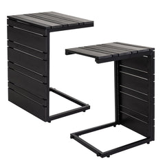 Set of 2 Space-Saving C-Shaped Side Table with Wood-Plastic Top-Black