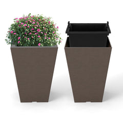 Set of 2 Square Taper Planter with Removable Inner Bucket and Optional Drainage Hole-S