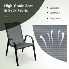 Set of 2 Stackable Patio Dining Chairs Set with Armrest-Grey