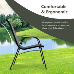 Set of 2 Stackable Patio Dining Chairs Set with Armrest-Grey