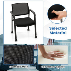 Set of 2 Stackable Rolling Office Chairs with Mesh Backrest-Black