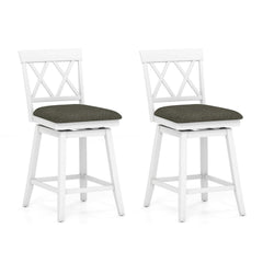 Set of 2 Swivel Counter Stools with White Cross Backs and Linen Seats, 24 Inch