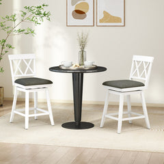 Set of 2 Swivel Counter Stools with White Cross Backs and Linen Seats, 24 Inch