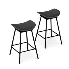 Set of 2 Backless Swivel Saddle Bar Stools in Black with Metal Frames, 28 Inch Seat