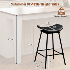 Set of 2 Backless Swivel Saddle Bar Stools in Black with Metal Frames, 28 Inch Seat