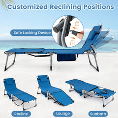 Set of 2 Folding Tanning Chairs with 4 Level Backrests, Blue