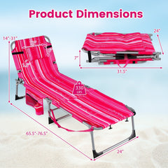 Set of 2 Folding Tanning Chairs with Locking Backrests, Pink Stripe
