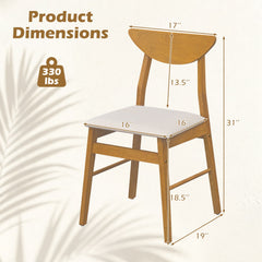 Set of 2 Dining Chairs with Curved Wood Backrest and Upholstered Seat, Natural Rubber Wood