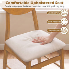 Set of 2 Dining Chairs with Curved Wood Backrest and Upholstered Seat, Natural Rubber Wood