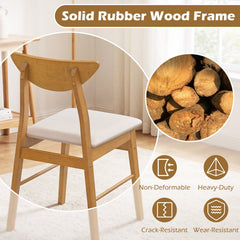 Set of 2 Dining Chairs with Curved Wood Backrest and Upholstered Seat, Natural Rubber Wood