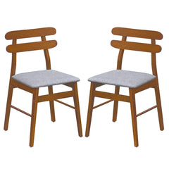 Set of 2 Walnut Dining Chairs with Twin Rail Back and Padded Grey Seat