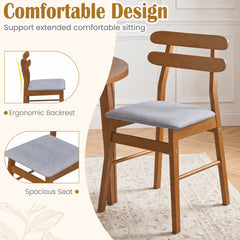 Set of 2 Walnut Dining Chairs with Twin Rail Back and Padded Grey Seat