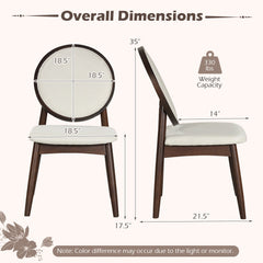 Set of 2 Round Back Dining Chairs, Beige Linen with Walnut Rubber Wood Legs
