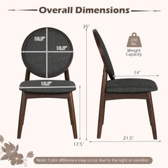 Set of 2 Round Back Dining Chairs, Charcoal Linen with Walnut Rubber Wood Legs