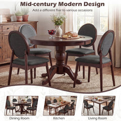 Set of 2 Round Back Dining Chairs, Charcoal Linen with Walnut Rubber Wood Legs