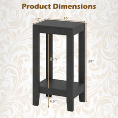 Set of 2 Tall 2 Tier End Tables with Solid Wood Legs, Black