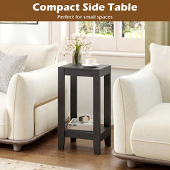 Set of 2 Tall 2 Tier End Tables with Solid Wood Legs, Black